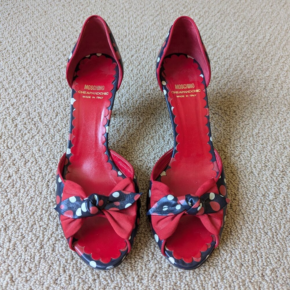 Moschino Cheap & Chic Black/Red/White Polka Dot D'Orsay Heels – Size 39/8.5 US